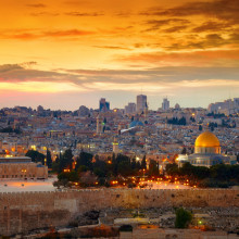 View of Jerusalem's Old City in Israel at Sunset