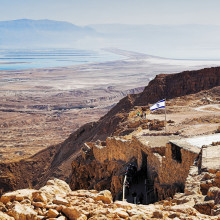 Ruins of fortress Masada and view on the Dead Sea, Israel