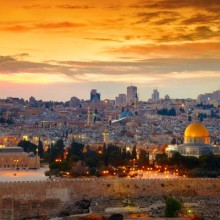 View of Jerusalem's Old City in Israel at Sunset