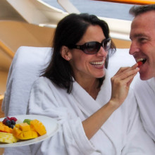 Choose the Right Room on Cruise Christian Couple Eating Fruit On the Deck of a Cruise Ship