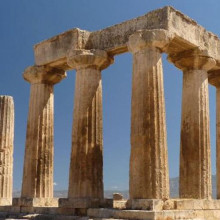 Corinth Paul The ruins of the ancient city of Corinth, Greek columns and the remains of a structure