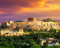 Greek Athens Ruins at Sunset