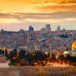 View of Jerusalems Old City in Israel at Sunset