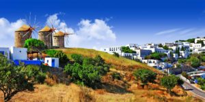 Patmos Island Chora Windmills Panorama