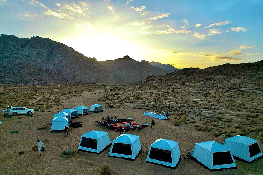 Saudi camping at Mount Sinai at sunset Living Passages