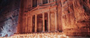 Petra in Jordan lit up at night with candles.