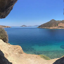 Scenic view from a cave in the Rock of Kallikatsou, on the Greek island of Patmos Scenic view from a cave in the Rock of Kallikatsou, on the Greek island of Patmos